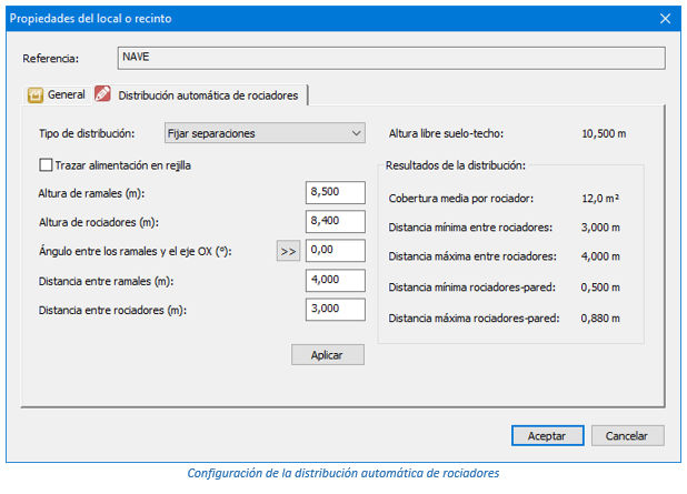 Configuración de la distribución automática de rociadores